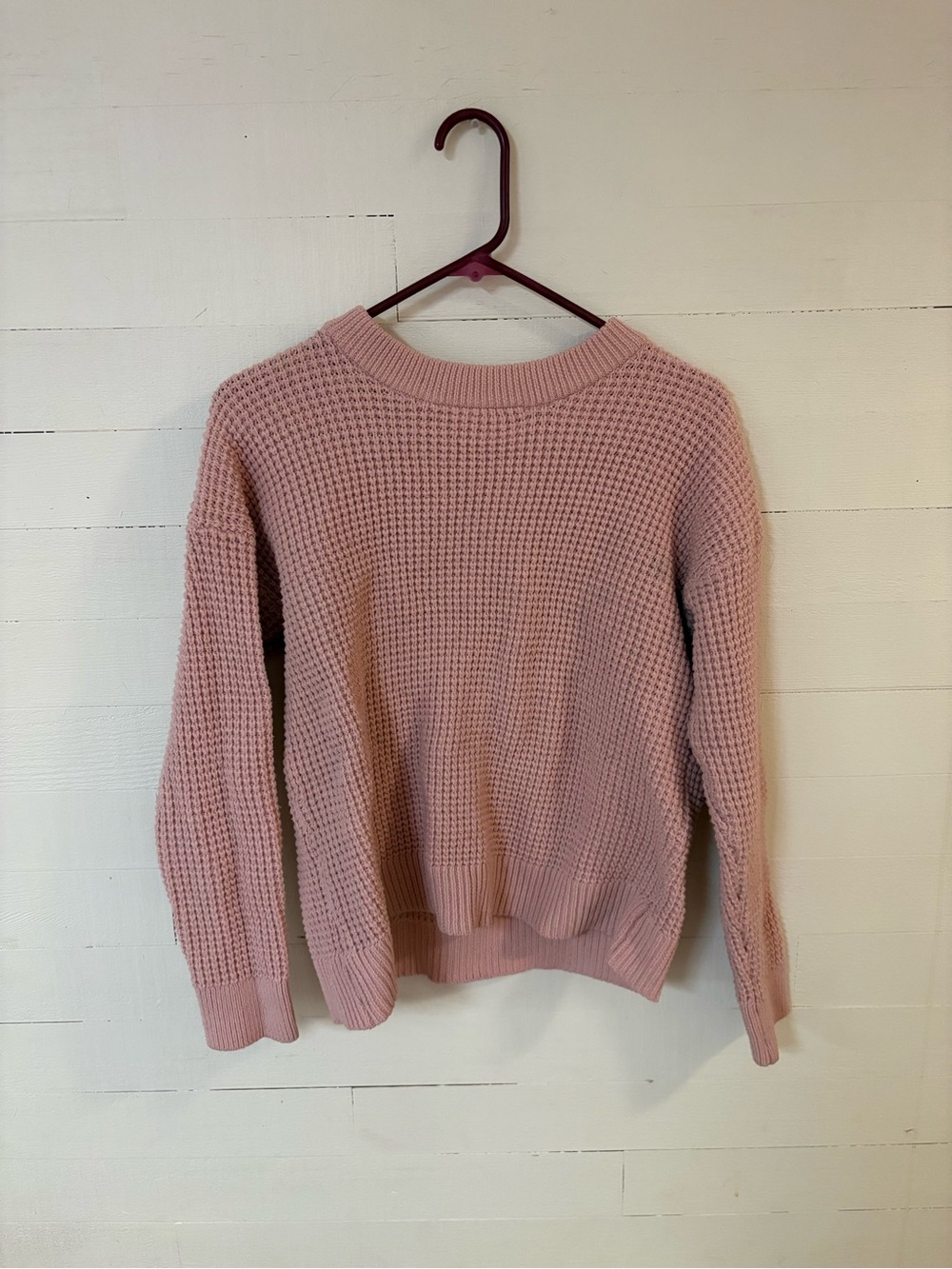 Time and Tru Pink Waffle Knit Crewneck Sweater Women’s Large 12-14